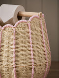Pink scallop weave toilet roll holder and storage 40cm - British product
