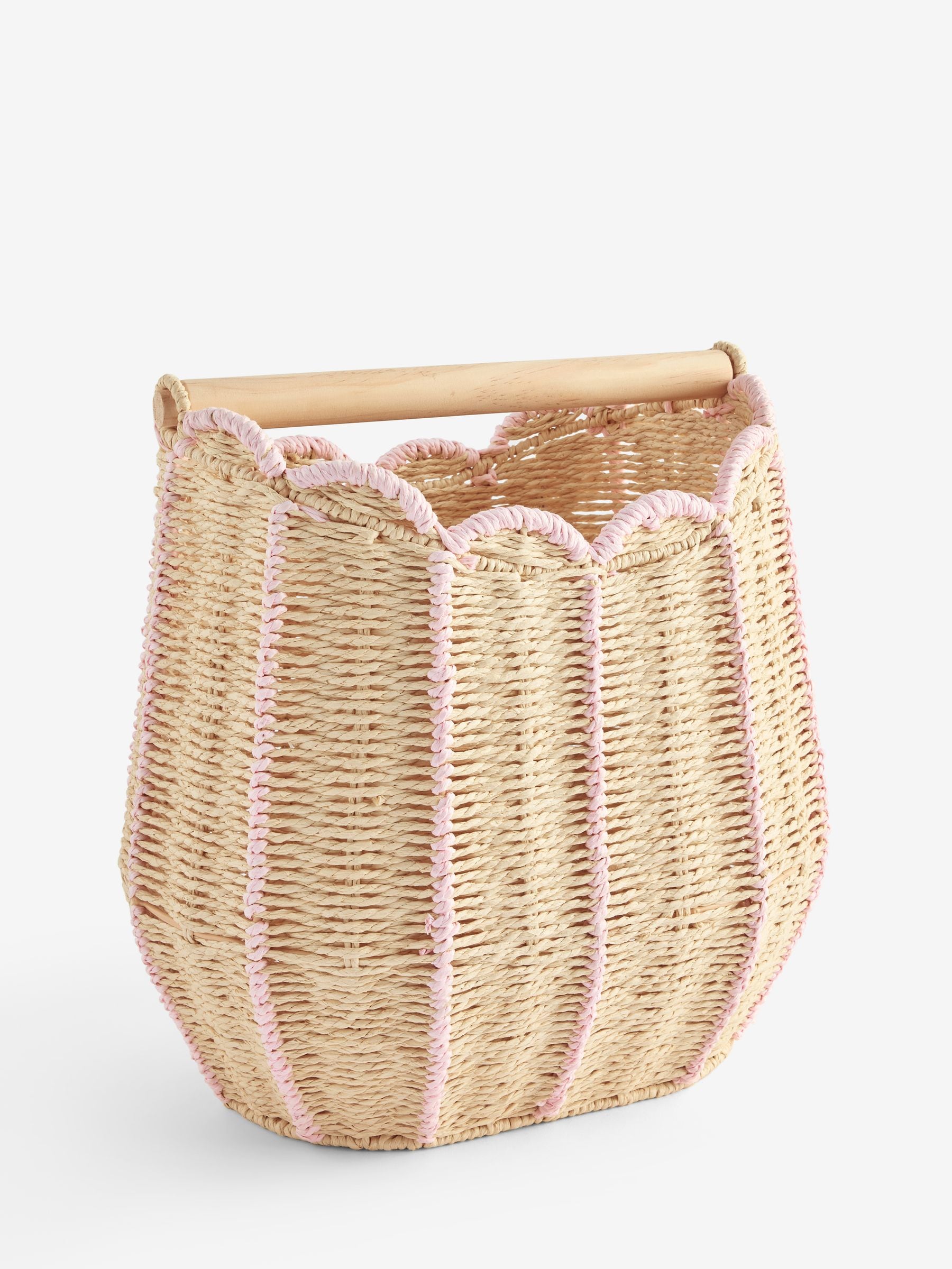 Pink scallop weave toilet roll holder and storage 40cm - British product