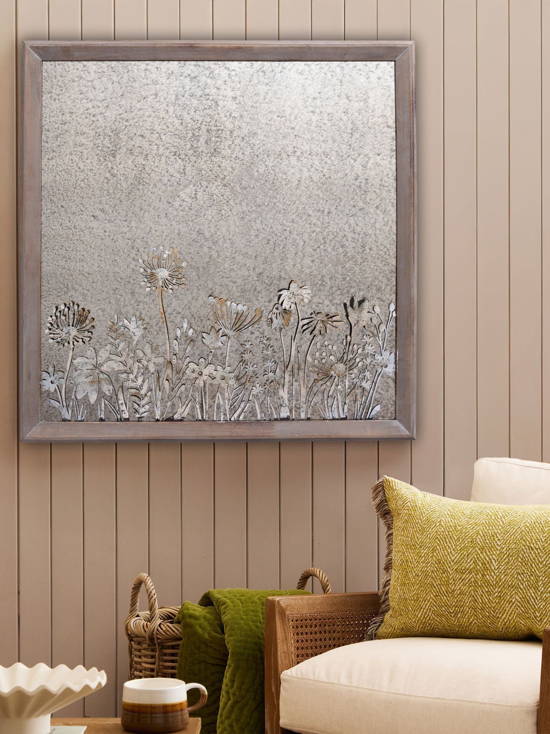 Voyage Maison square antique mirror with wildflower design, imported from the UK