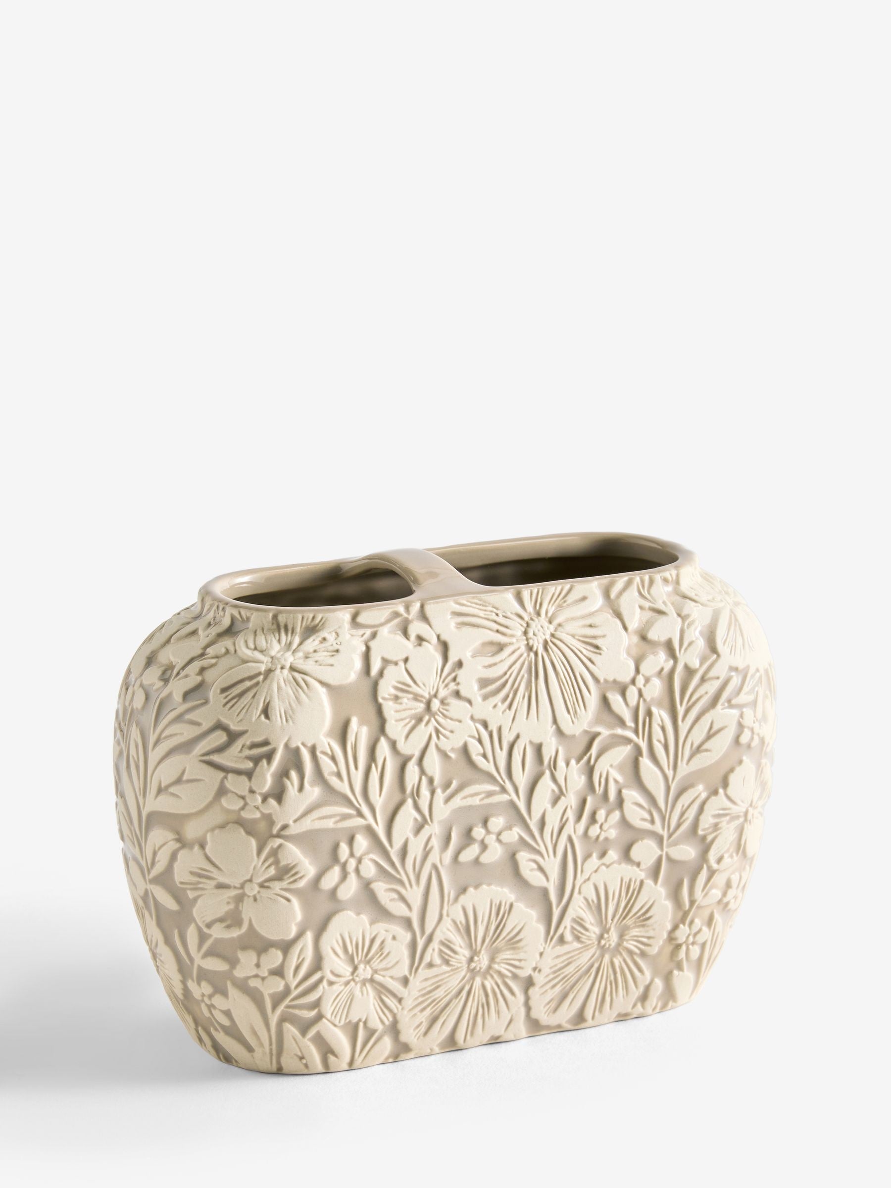 Cream floral ceramic toothbrush tidy 11cm, imported from the UK