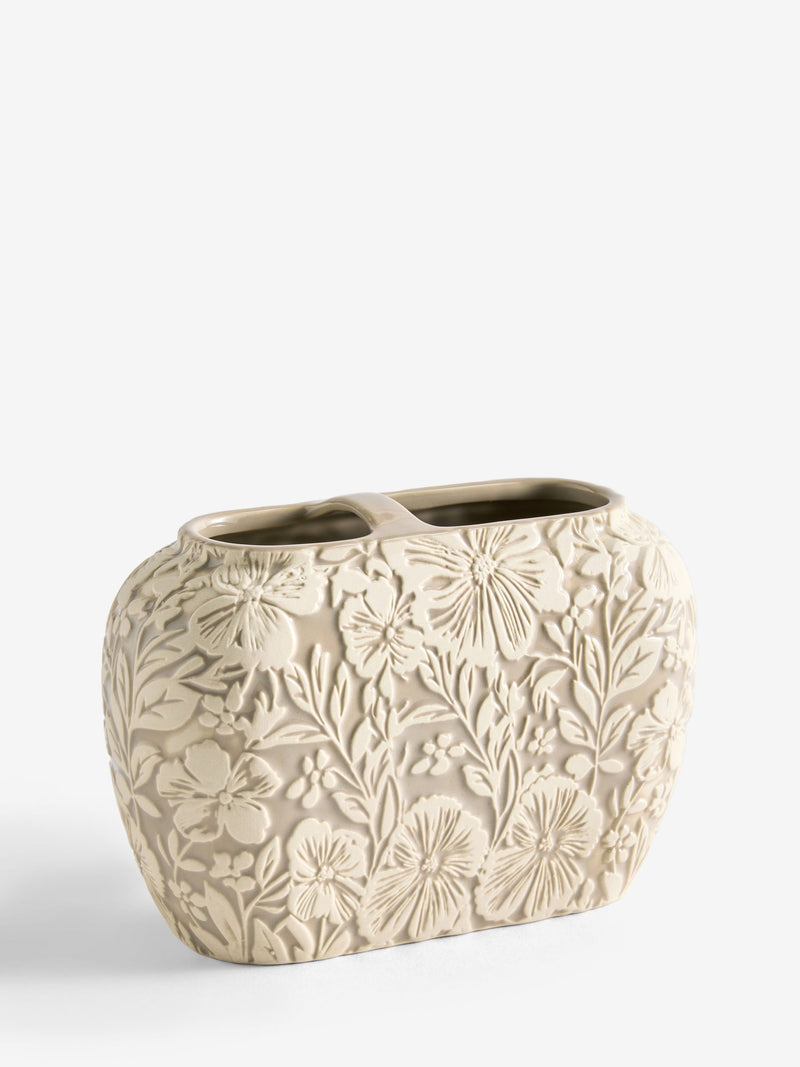 Cream floral ceramic toothbrush tidy 11cm, imported from the UK