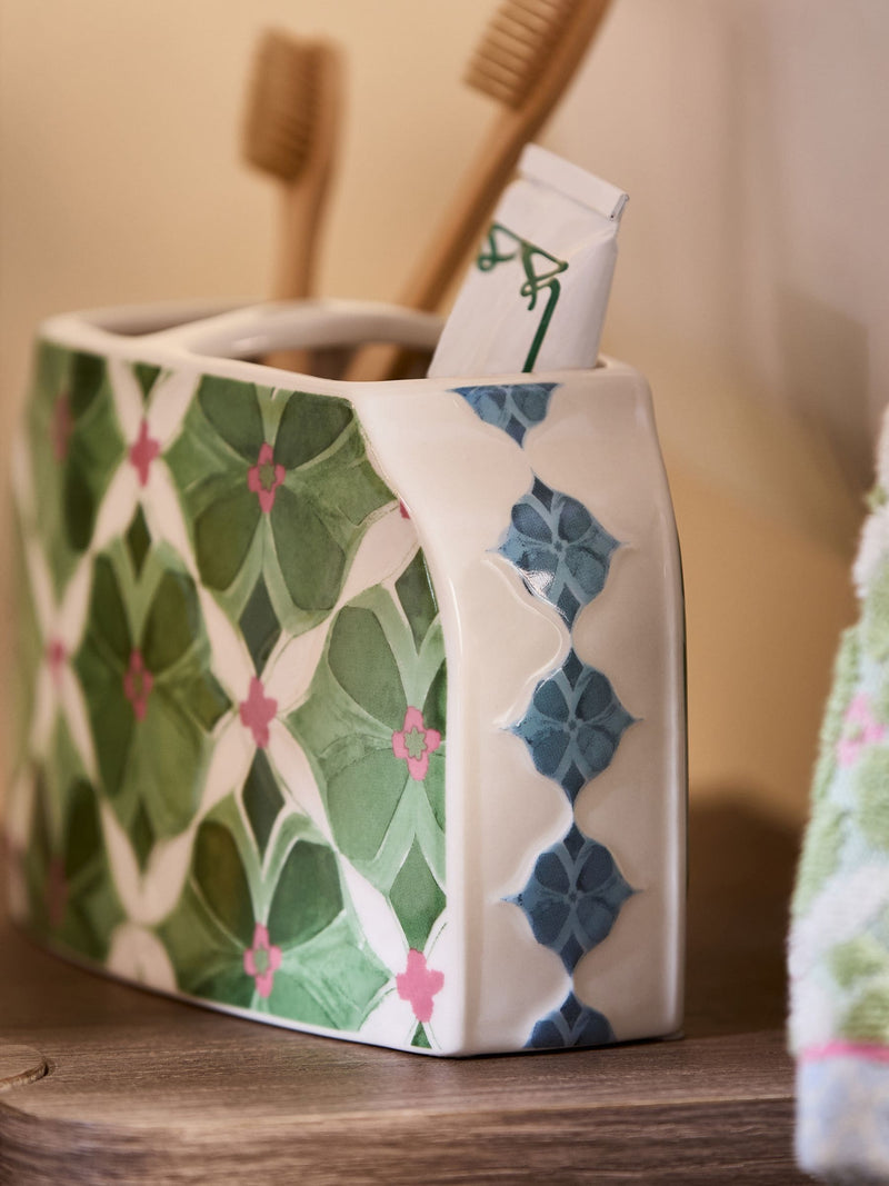 Green tile soap dispenser ceramic 11cm tall, imported from the UK