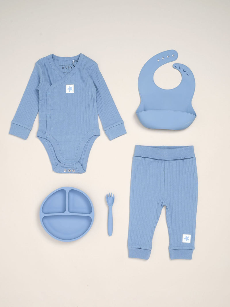 Rock-A-Bye Baby Boutique Blue Outfit And Feeding Gift Set 5-Piece