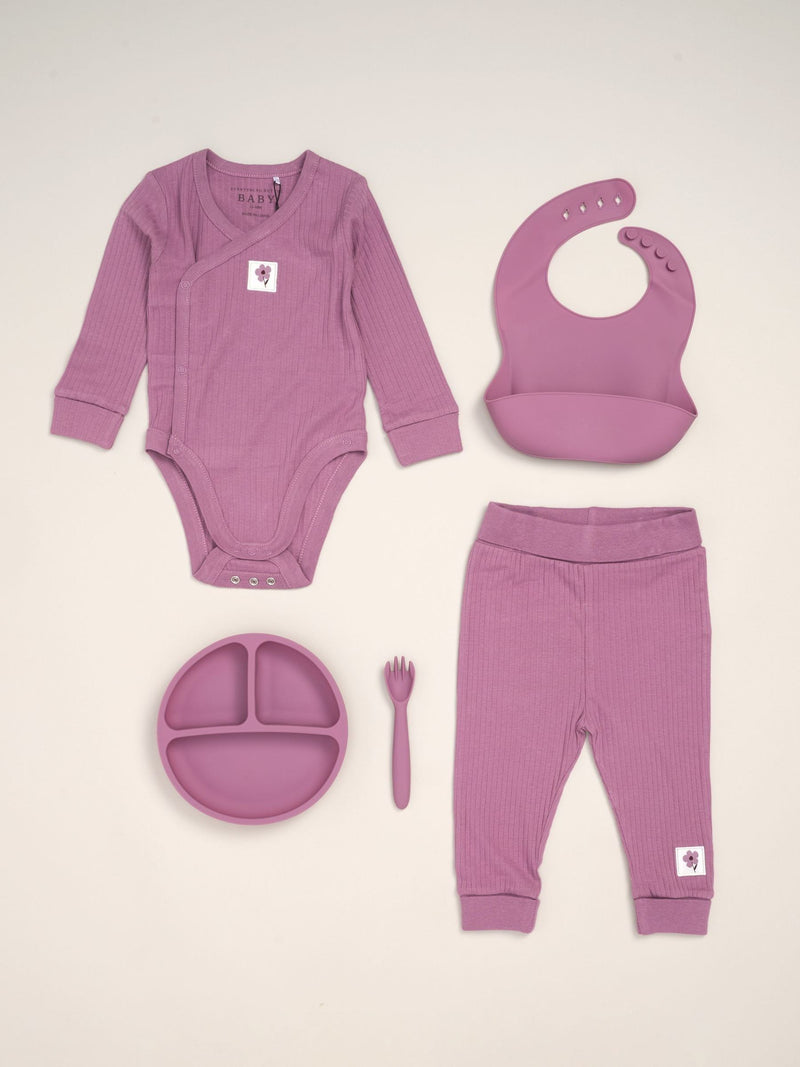 Rock-A-Bye Baby Boutique Purple Outfit And Feeding Gift Set 5-Piece