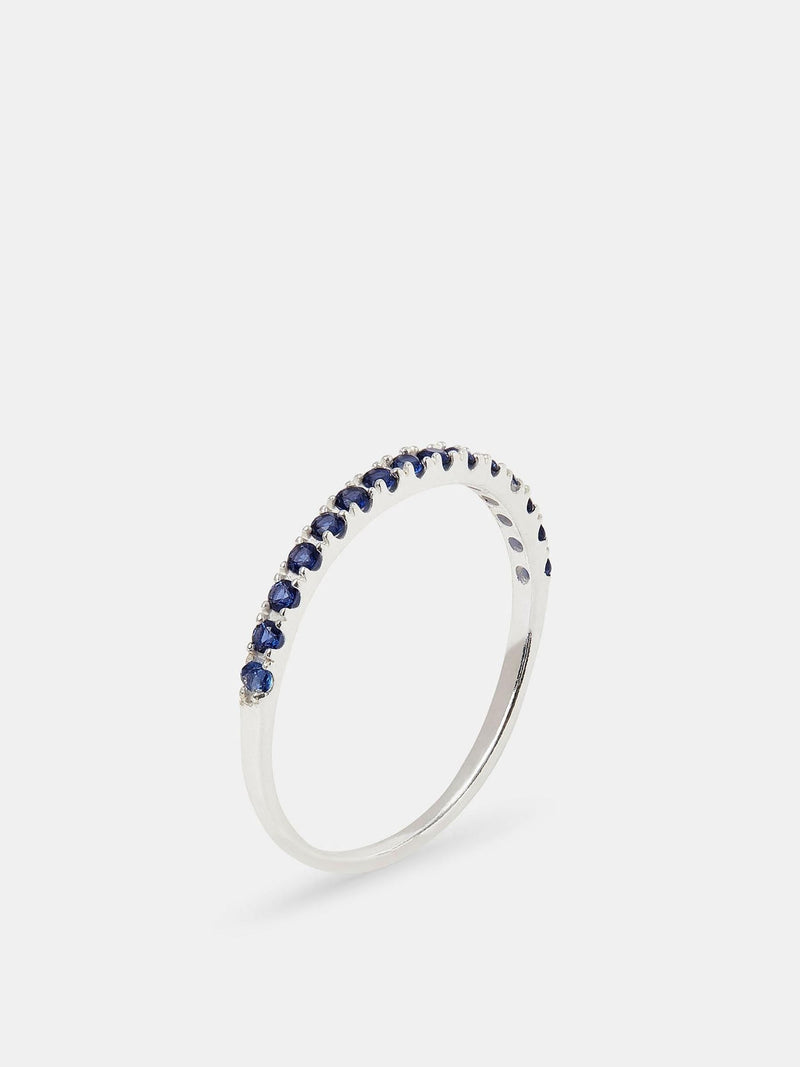 925 Sterling Silver Blue Pavé Ring with Cubic Zirconia Stones