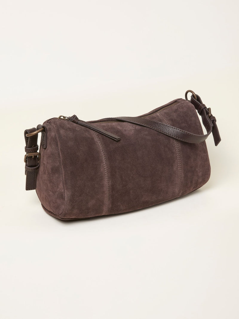 FatFace chocolate brown suede shoulder bag with adjustable straps (British brand)