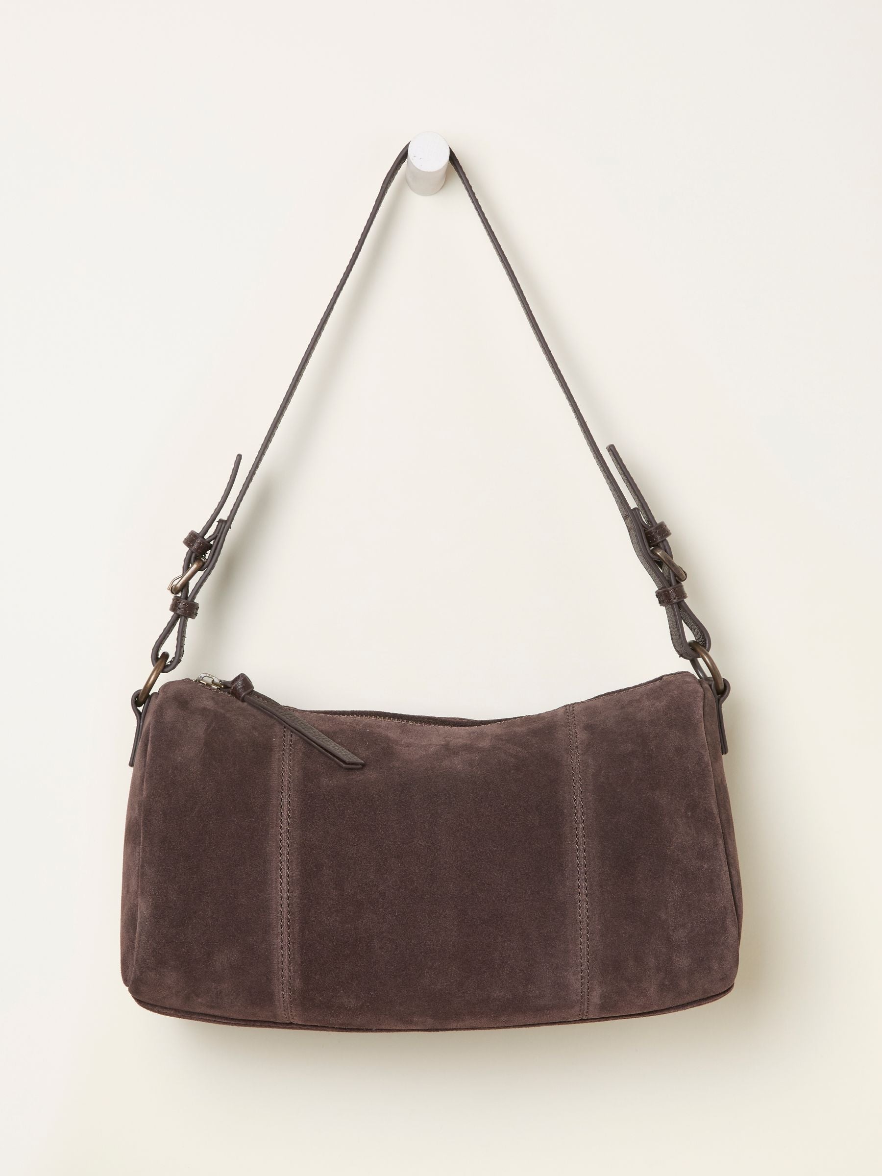 FatFace chocolate brown suede shoulder bag with adjustable straps (British brand)