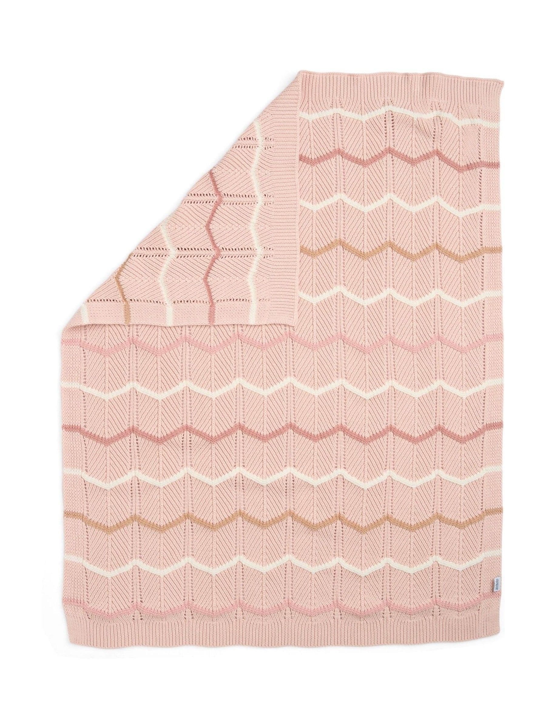 Mamas & Papas pink wave small knitted blanket, imported from the UK
