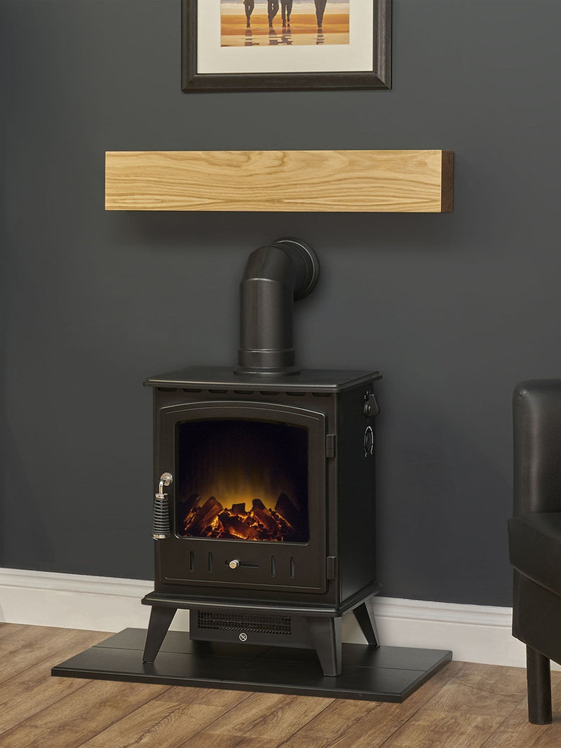 Adam Aviemore electric stove set with oak beam and hearth (British brand)