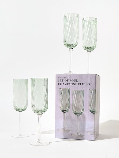 Oliver Bonas Set aus 4 grünen Elena Swirl Sektflöten