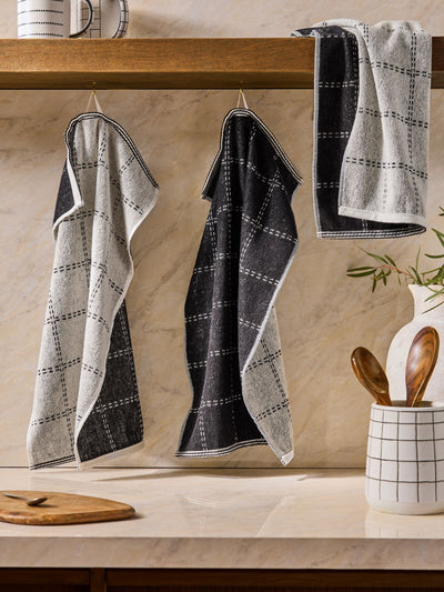 Next Set of 3 Monochrome Checked Terry Tea Towels- Buy online at McGrocer