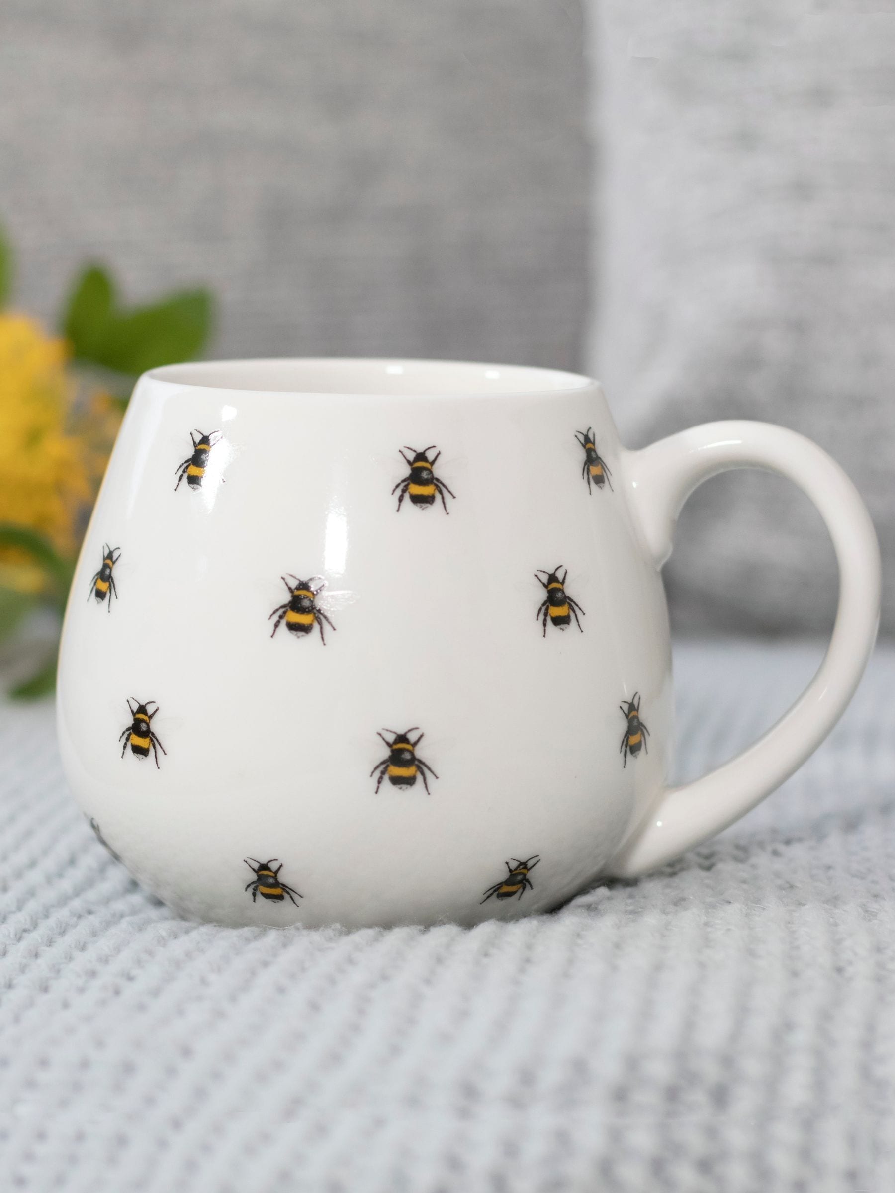 Something Different white bee print mug, imported from the UK