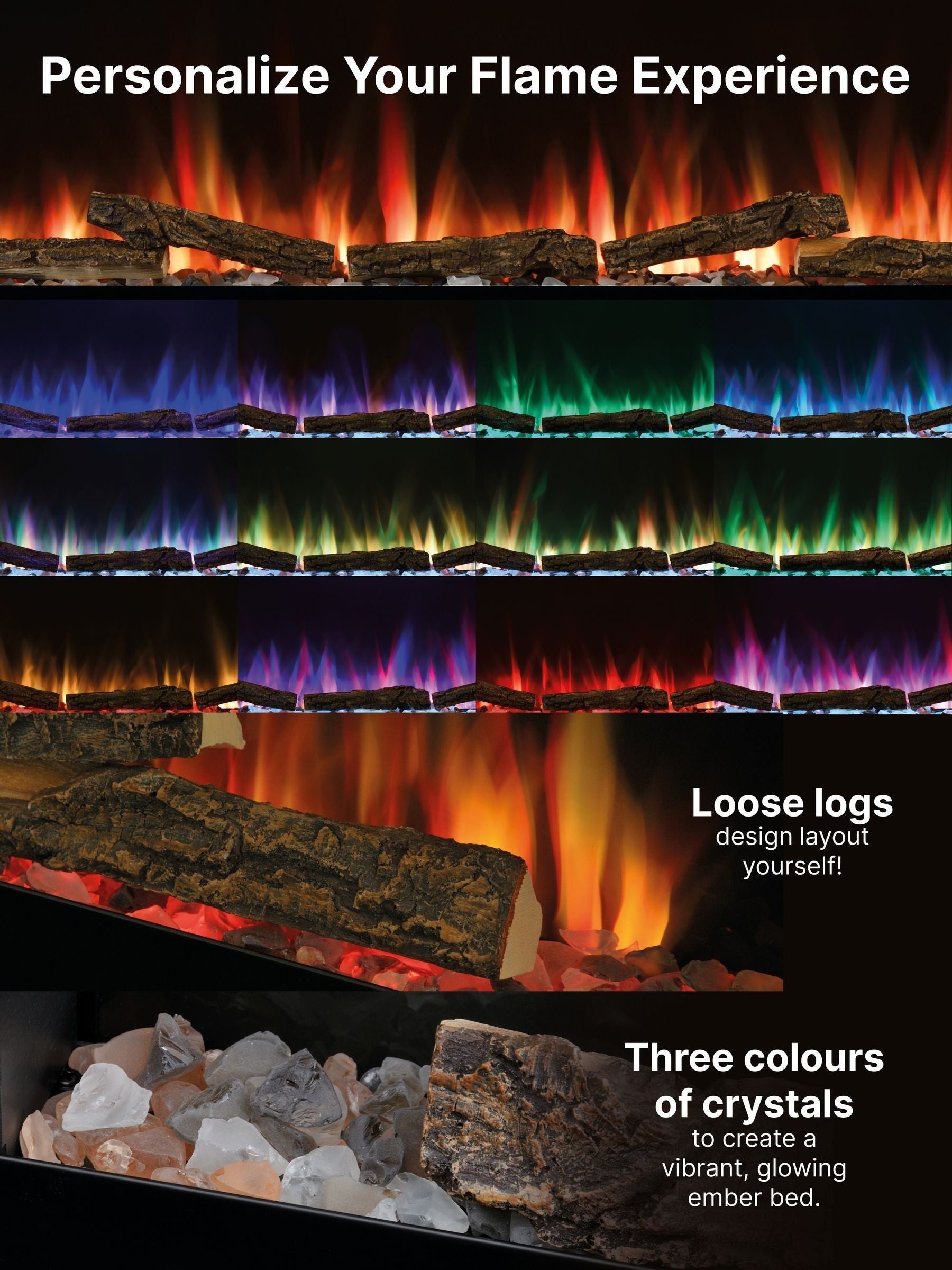 Dimplex black Sense Optiflame electric fire, imported from the UK