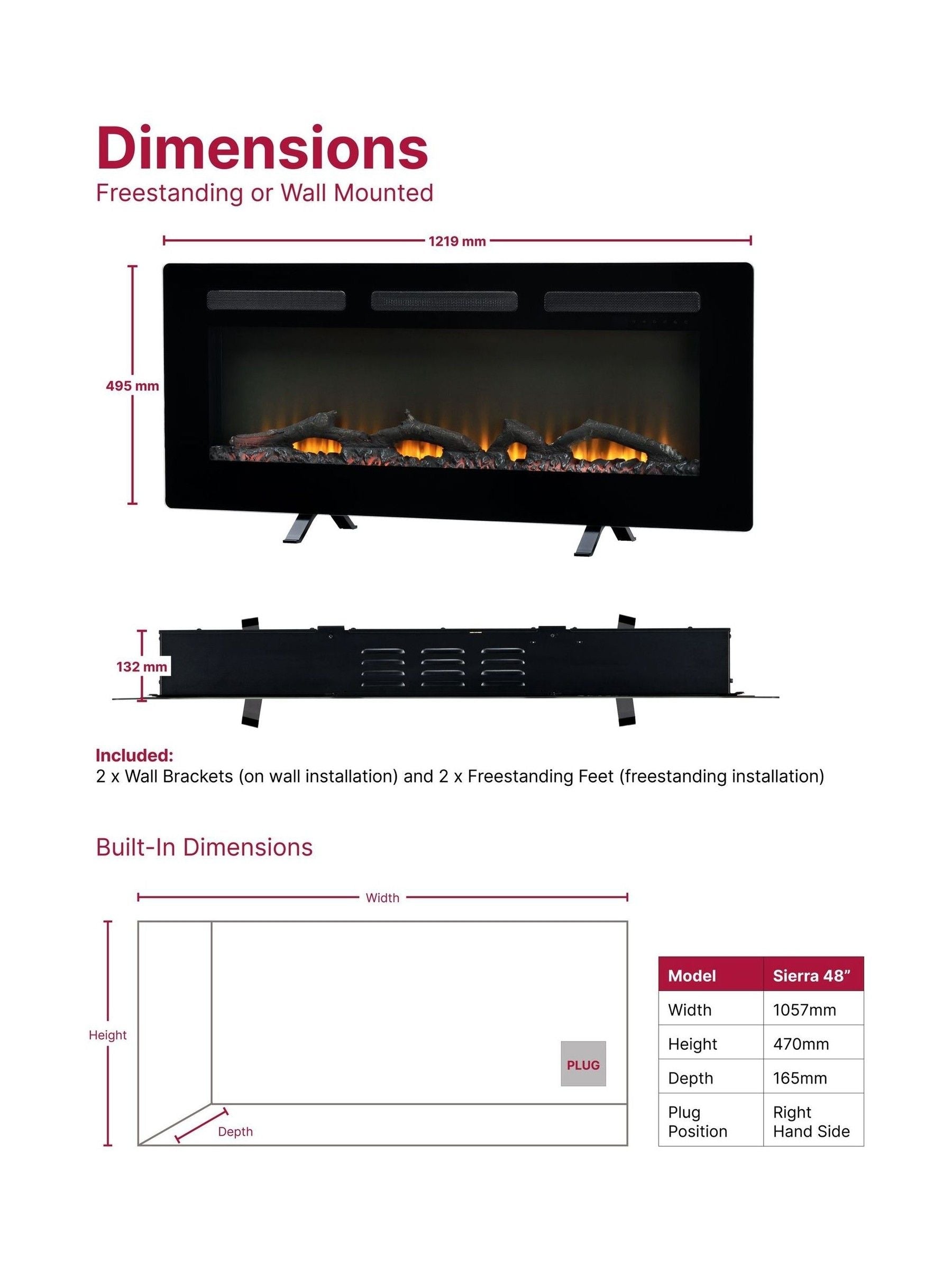 Dimplex Sierra 48 inch electric media wall fire, UK version