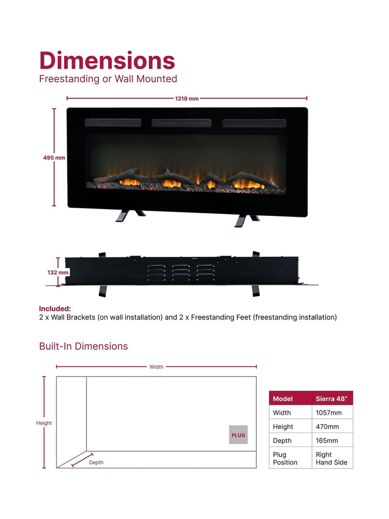 Dimplex Sierra 48 inch electric media wall fire, UK version