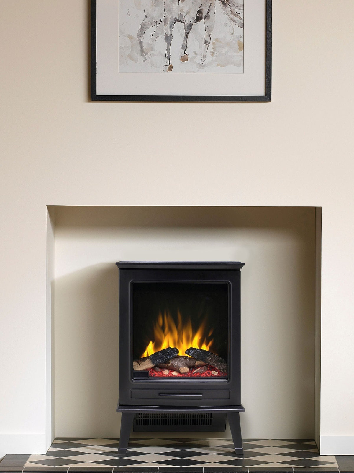 Dimplex Black Fernshaw Optiflame electric stove, imported from the UK