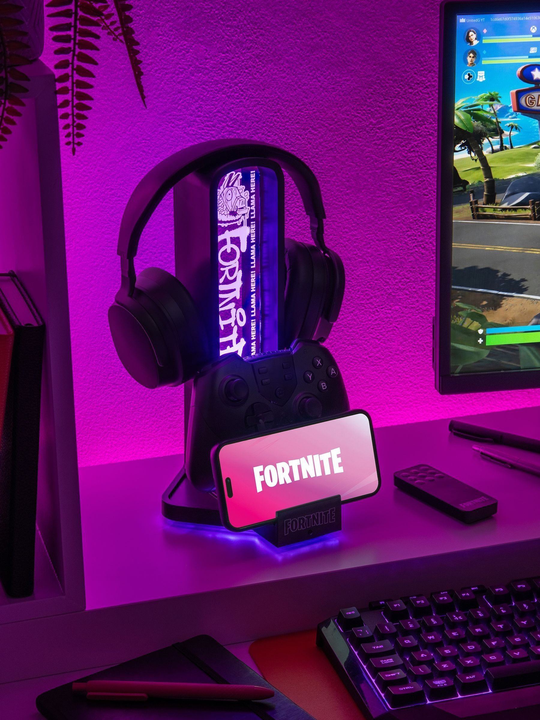 Fortnite Black Desk Headphone Stand with RGB lights (British brand)