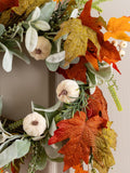 Scottish Everlastings artificial pumpkin wreath orange and green 45cm (British brand)