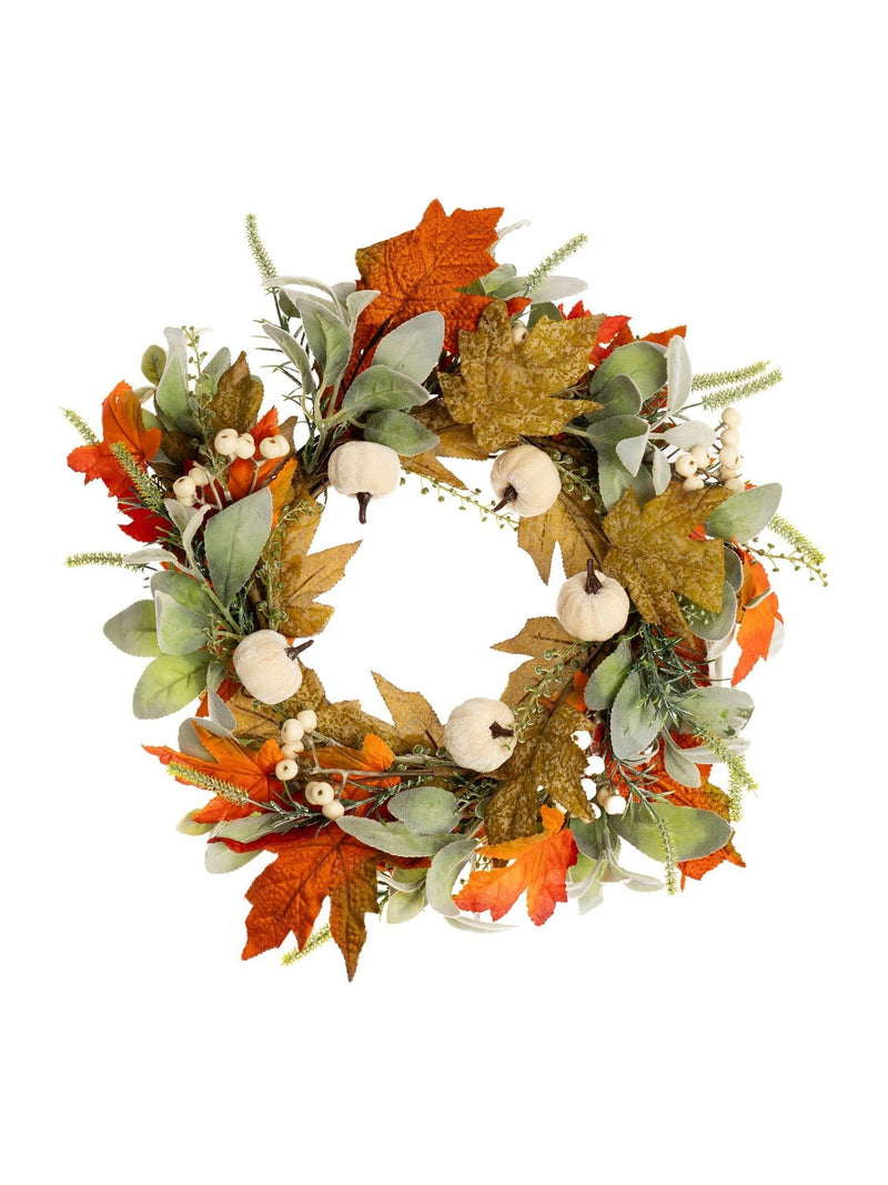 Scottish Everlastings artificial pumpkin wreath orange and green 45cm (British brand)
