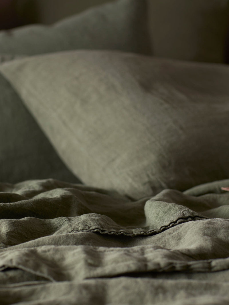 Secret Linen Store olive green 100% linen pillowcase standard (British brand)