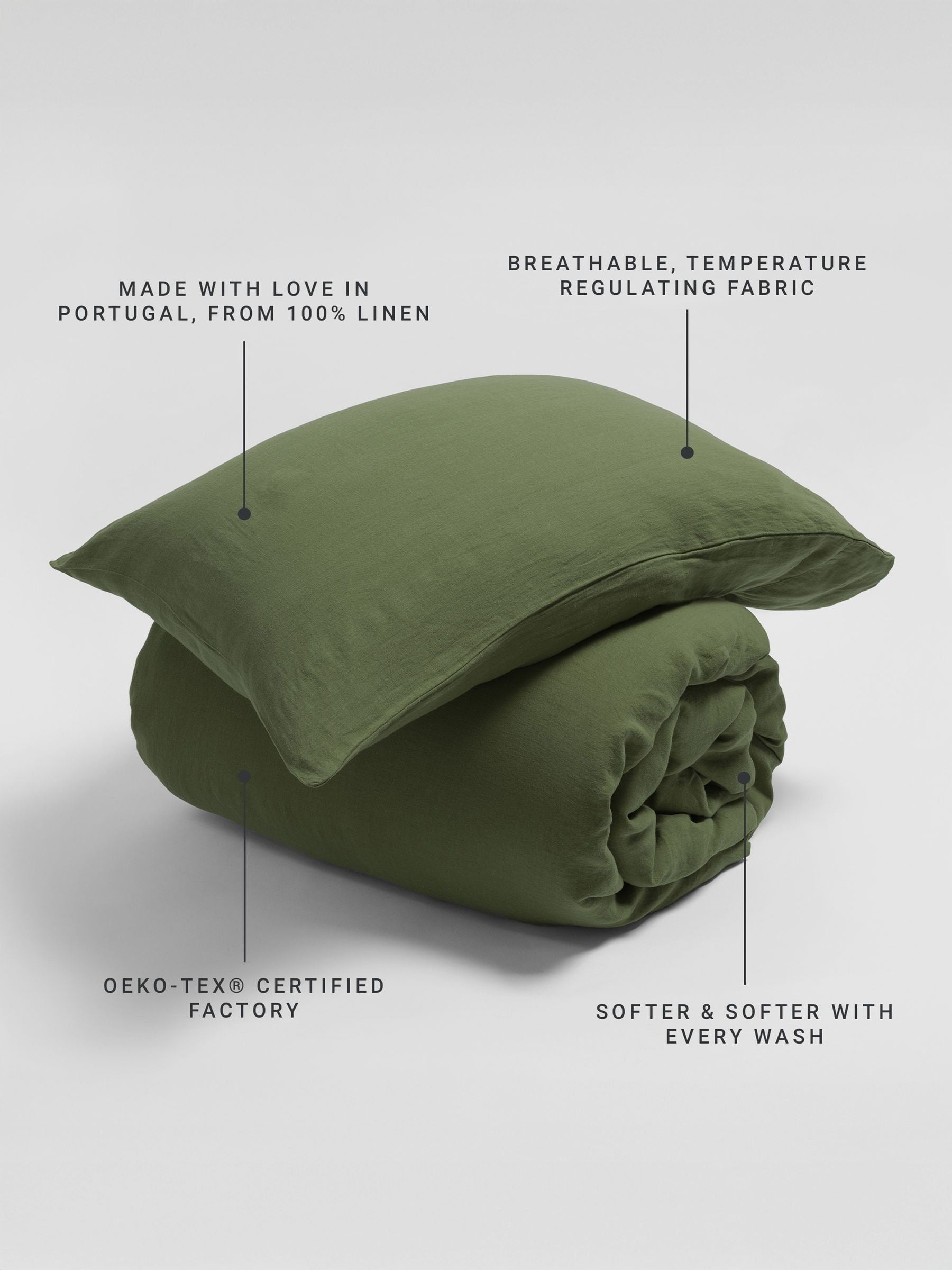 Secret Linen Store olive green 100% linen pillowcase standard (British brand)