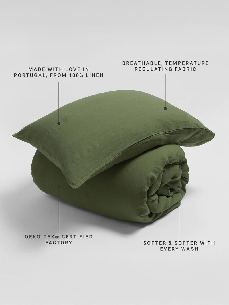 Secret Linen Store olive green 100% linen pillowcase standard (British brand)