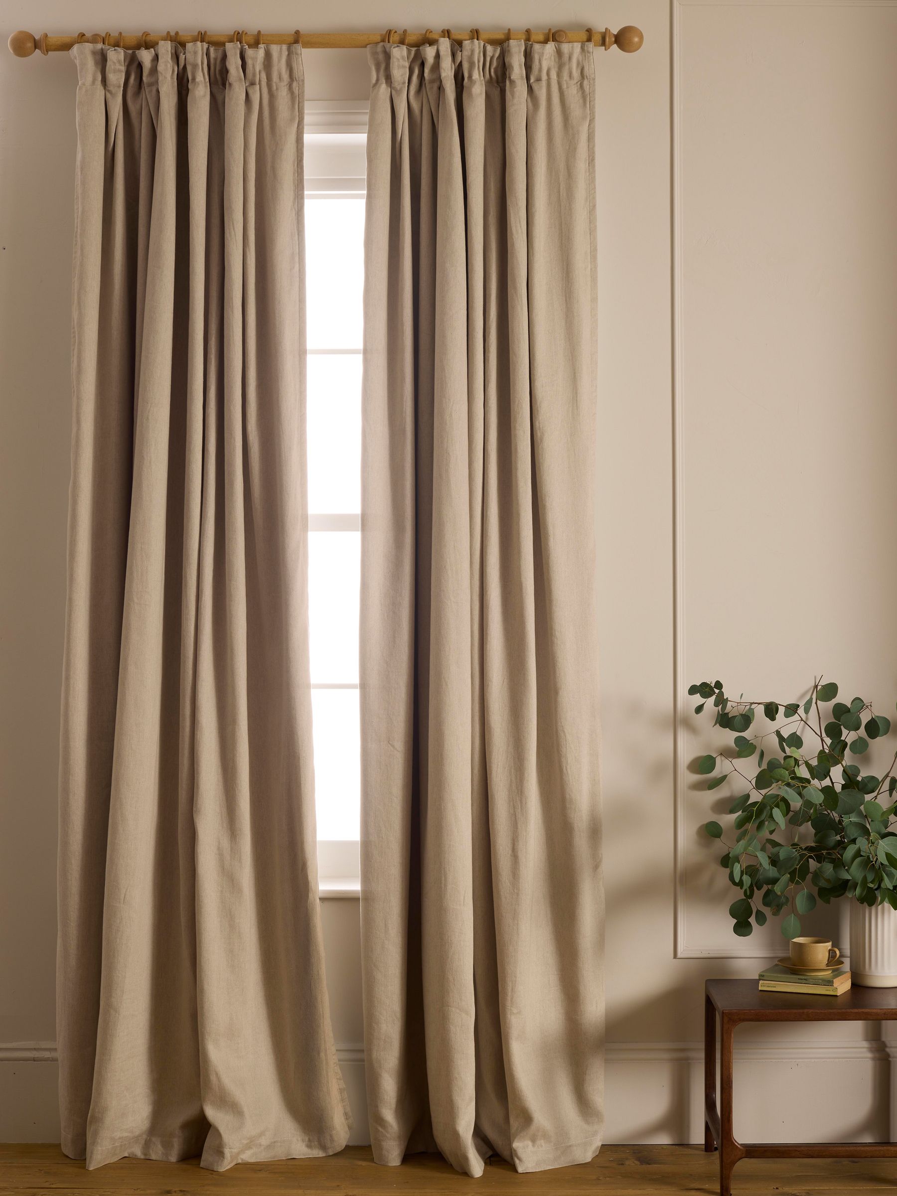 Secret Linen Store natural cotton linen twill blackout curtain pair (British brand)