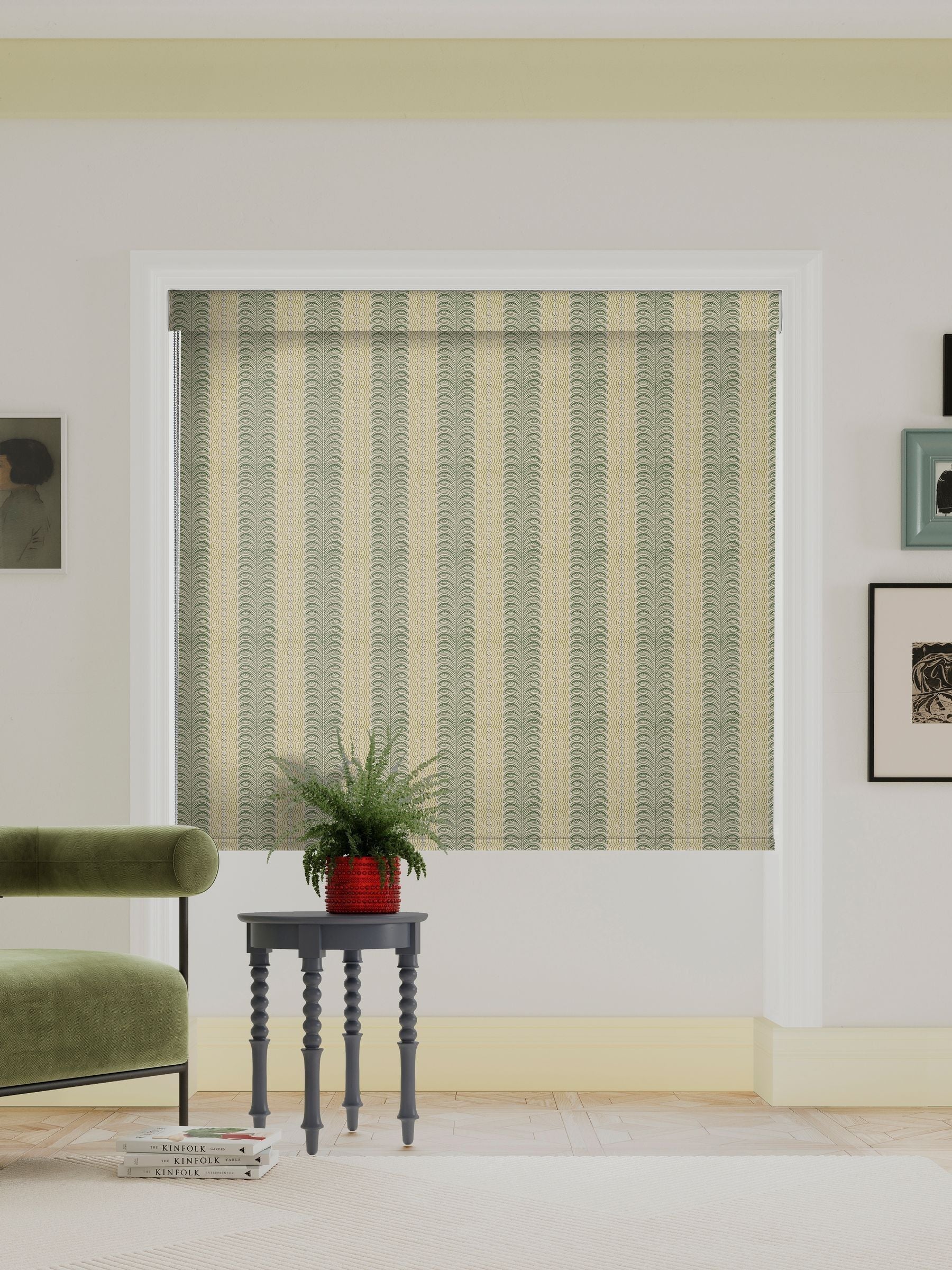 Land & Shore Green Fintra Stripe roller blind - British product