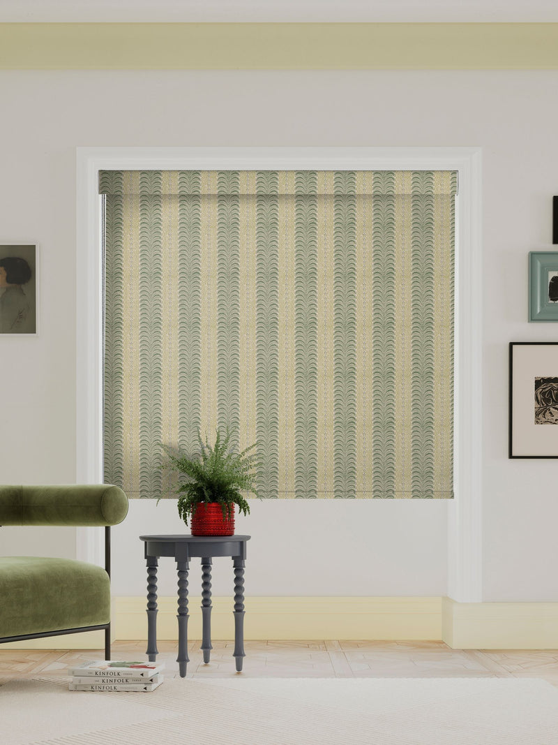 Land & Shore Green Fintra Stripe roller blind - British product