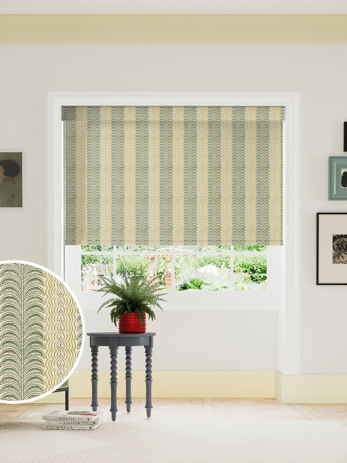 Land & Shore Green Fintra Stripe roller blind - British product