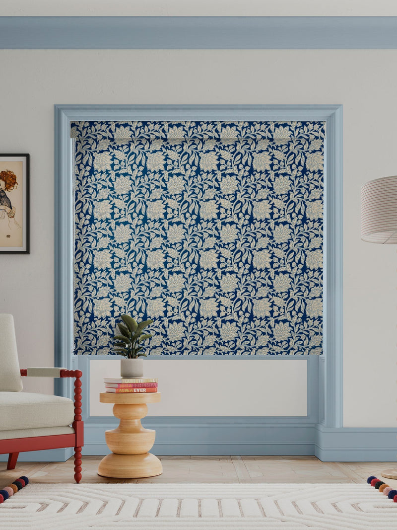 Land & Shore Rowallane blue floral roller blind, UK version