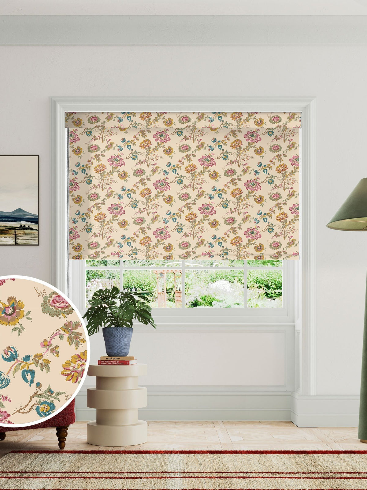 Land & Shore Orchard roller blind green floral 600x320mm - British product