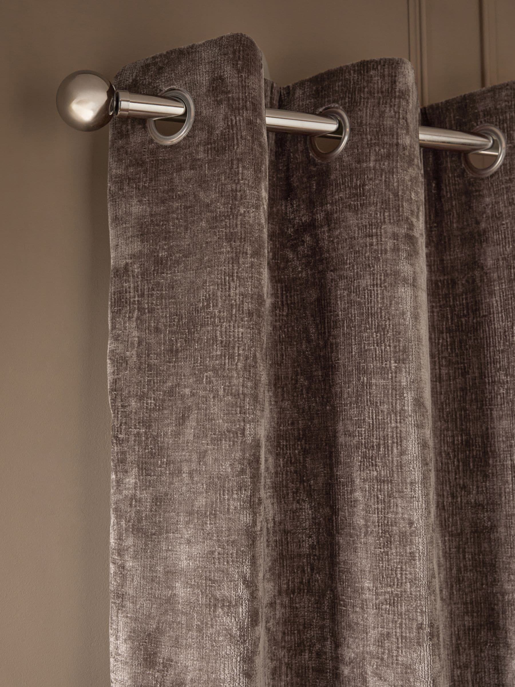 Mink Brown Blackout/Thermal Plush Chenille Eyelet Curtains
