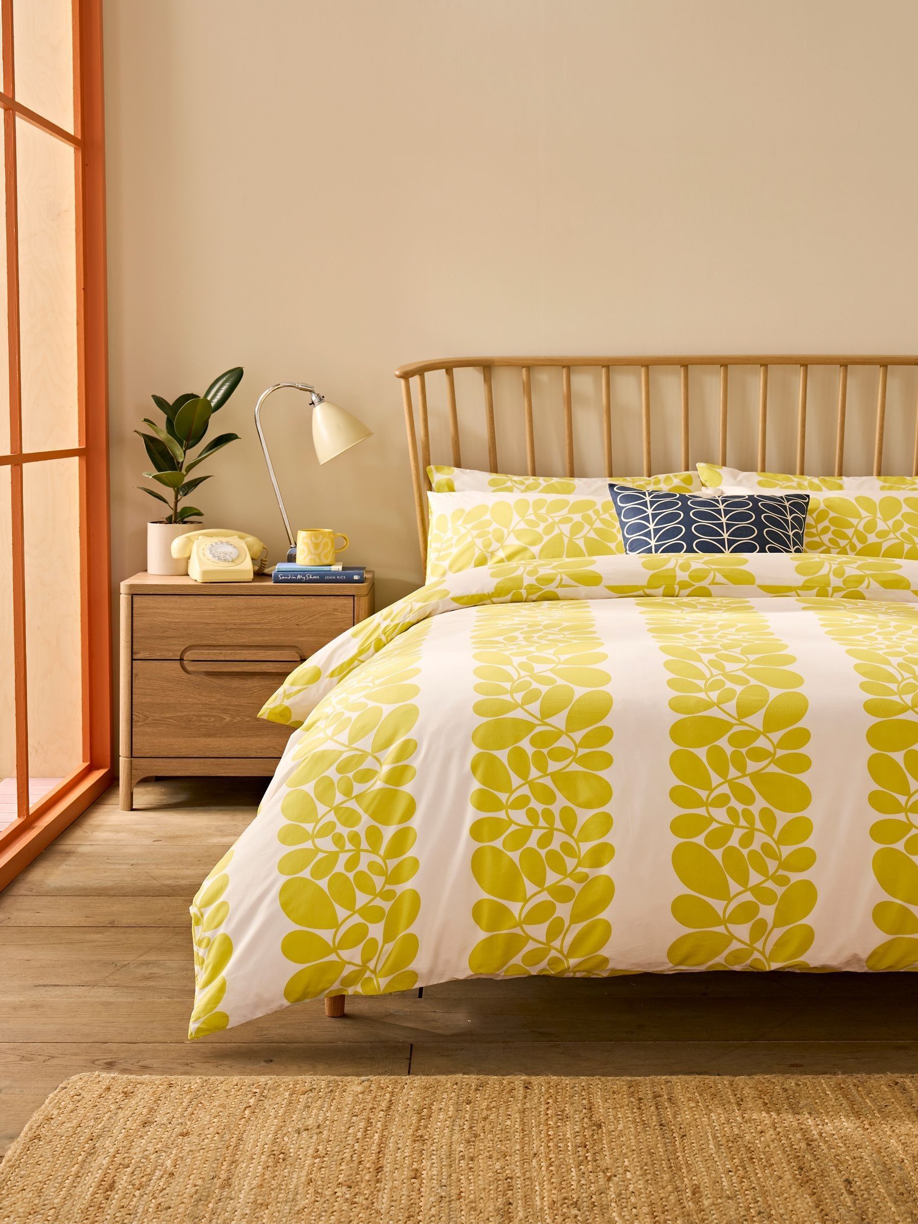 Orla Kiely yellow sycamore stripe pillowcases set of 2 (British brand)