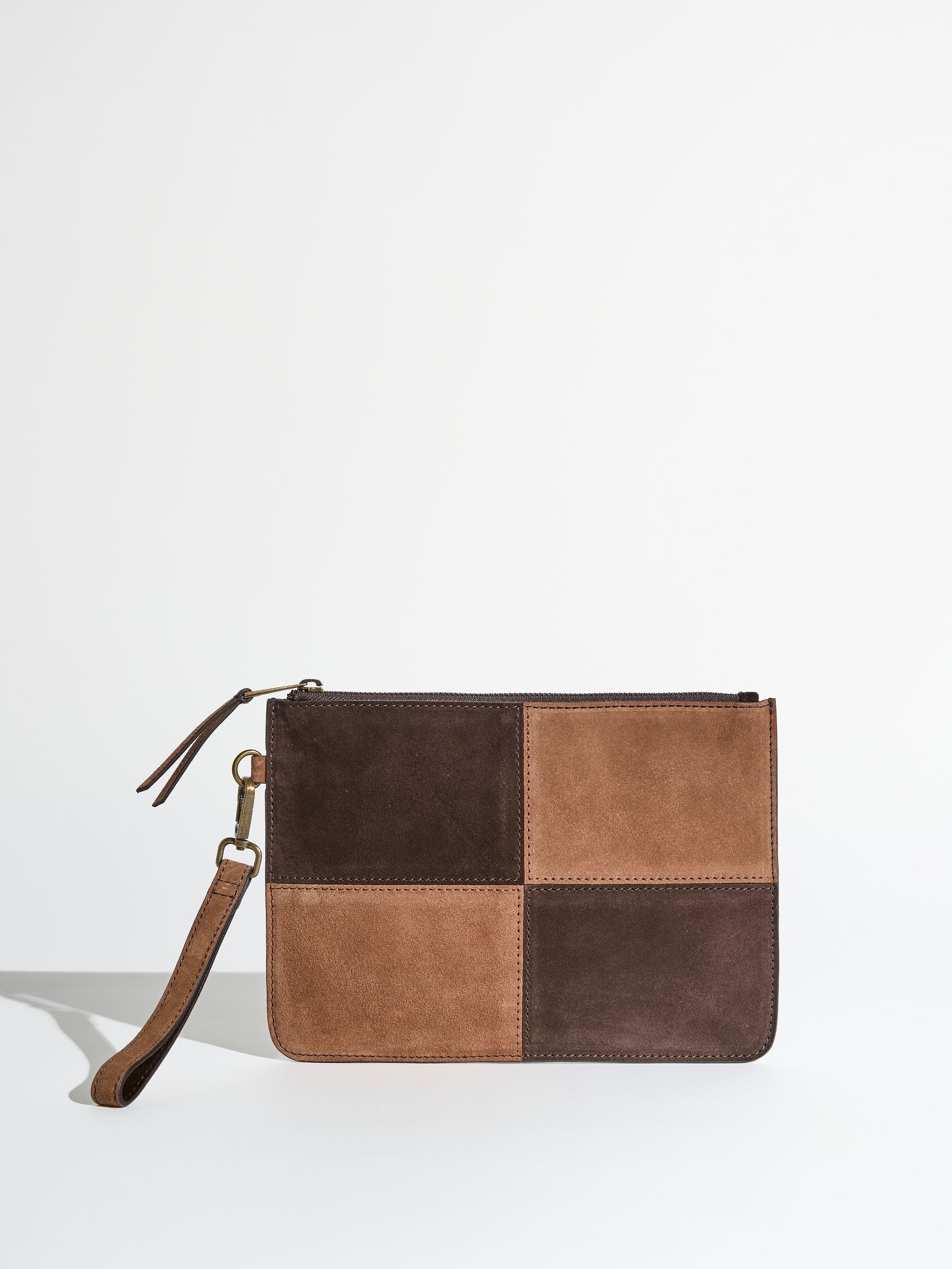 Friends Like These chocolate brown suede clutch bag, UK version