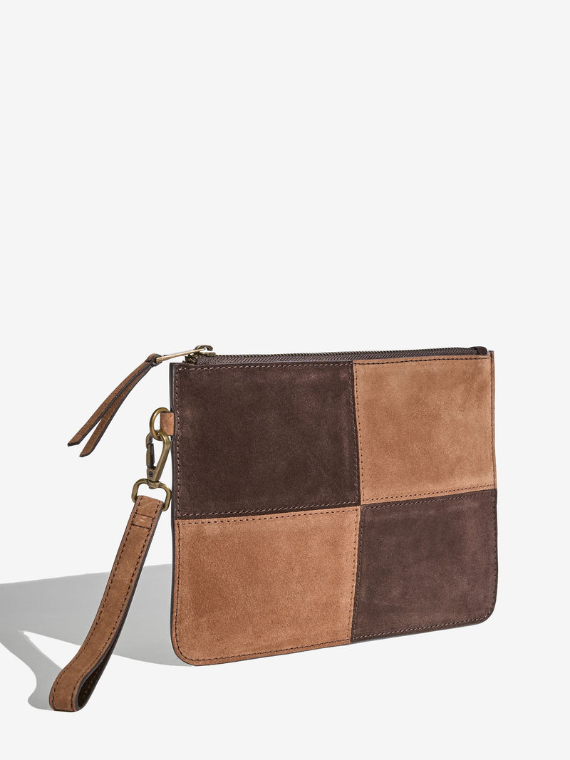 Friends Like These chocolate brown suede clutch bag, UK version