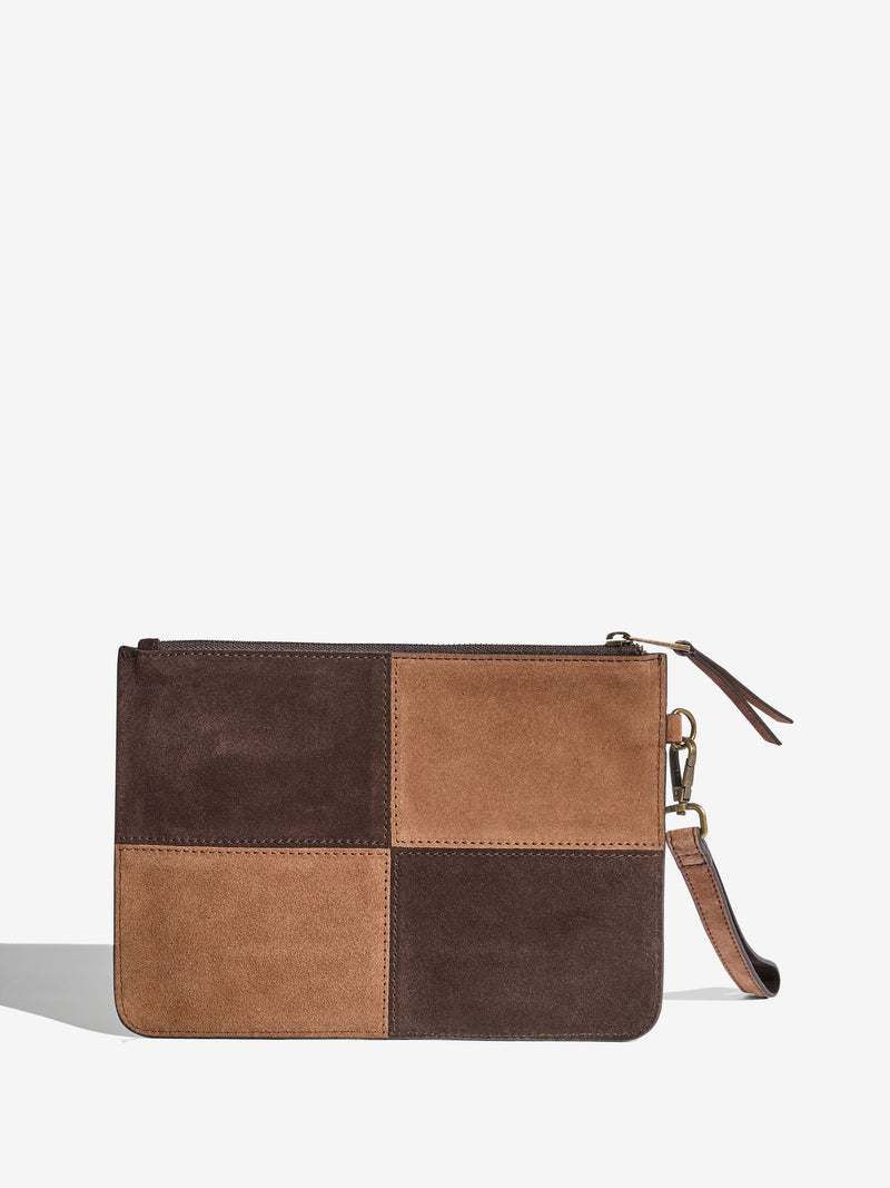 Friends Like These chocolate brown suede clutch bag, UK version