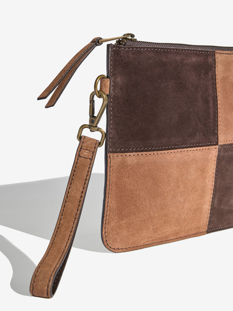 Friends Like These chocolate brown suede clutch bag, UK version