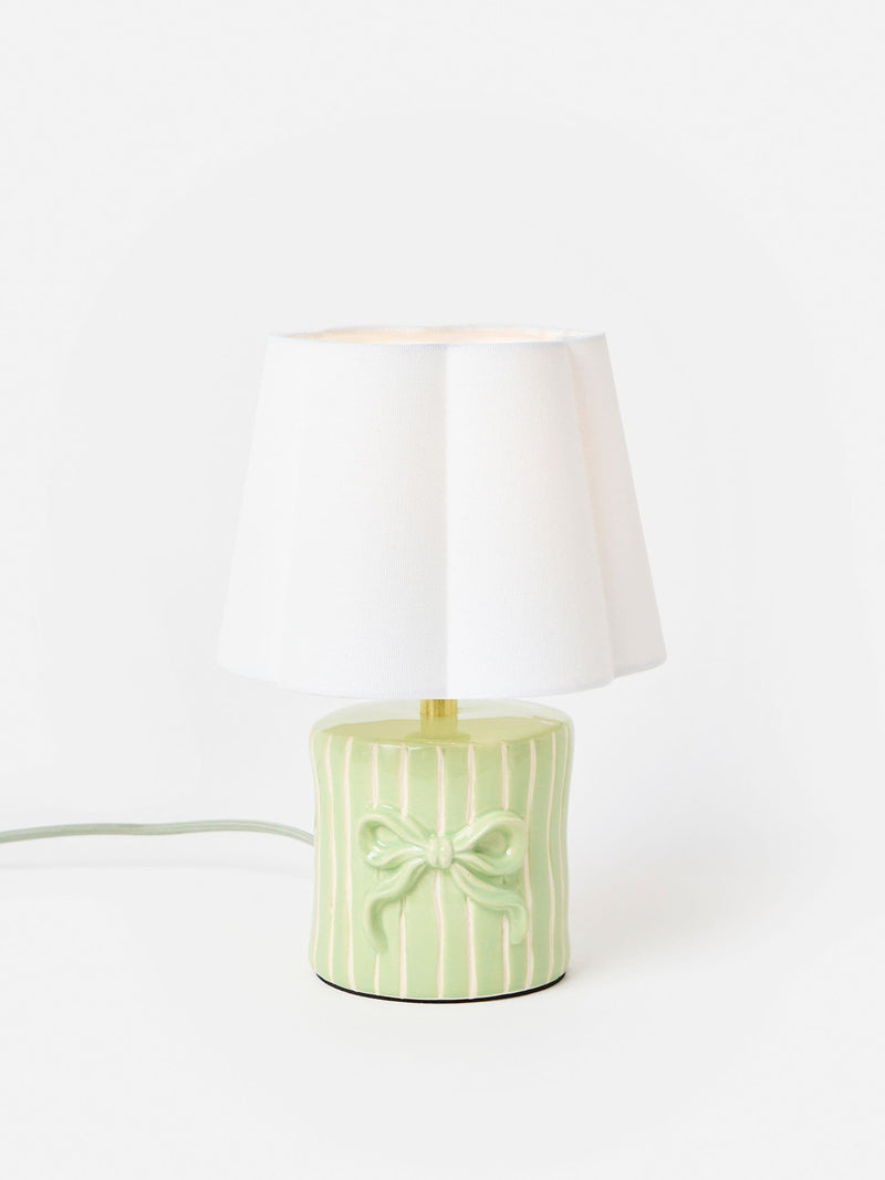 Oliver Bonas green bow striped ceramic table lamp 26.5cm - British product