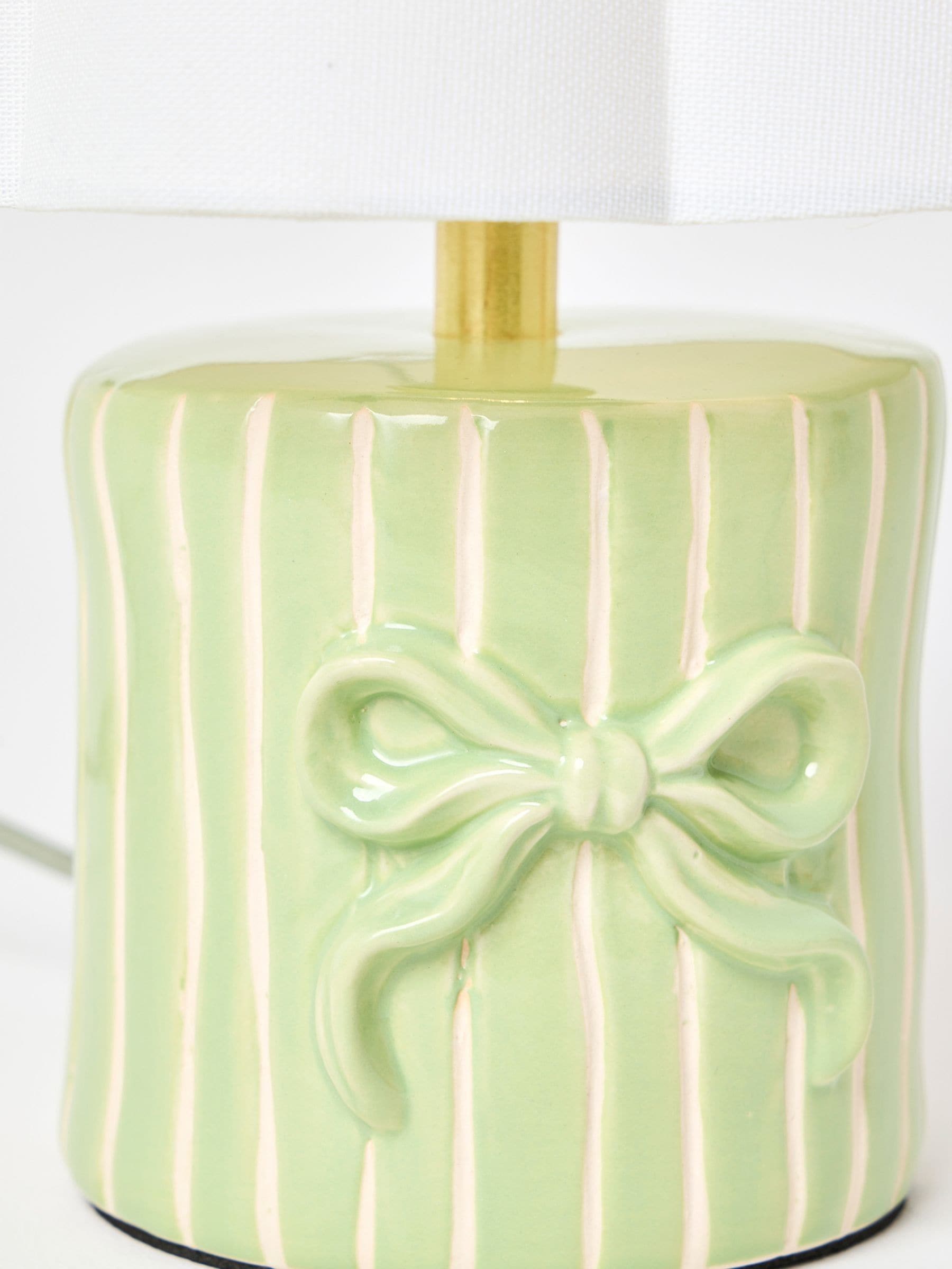 Oliver Bonas green bow striped ceramic table lamp 26.5cm - British product
