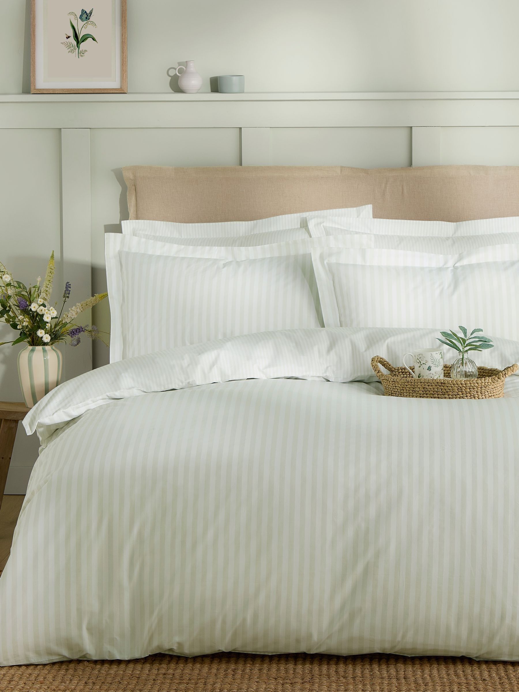 Sophie Allport set of 2 mint green stripe pillowcases, imported from the UK