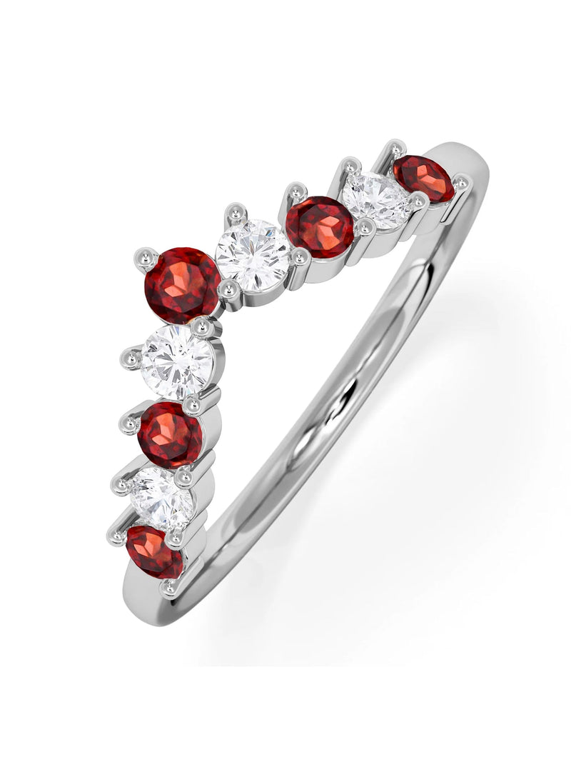 The Diamond Store 9K White Gold Garnet and Lab Diamond Wishbone Ring