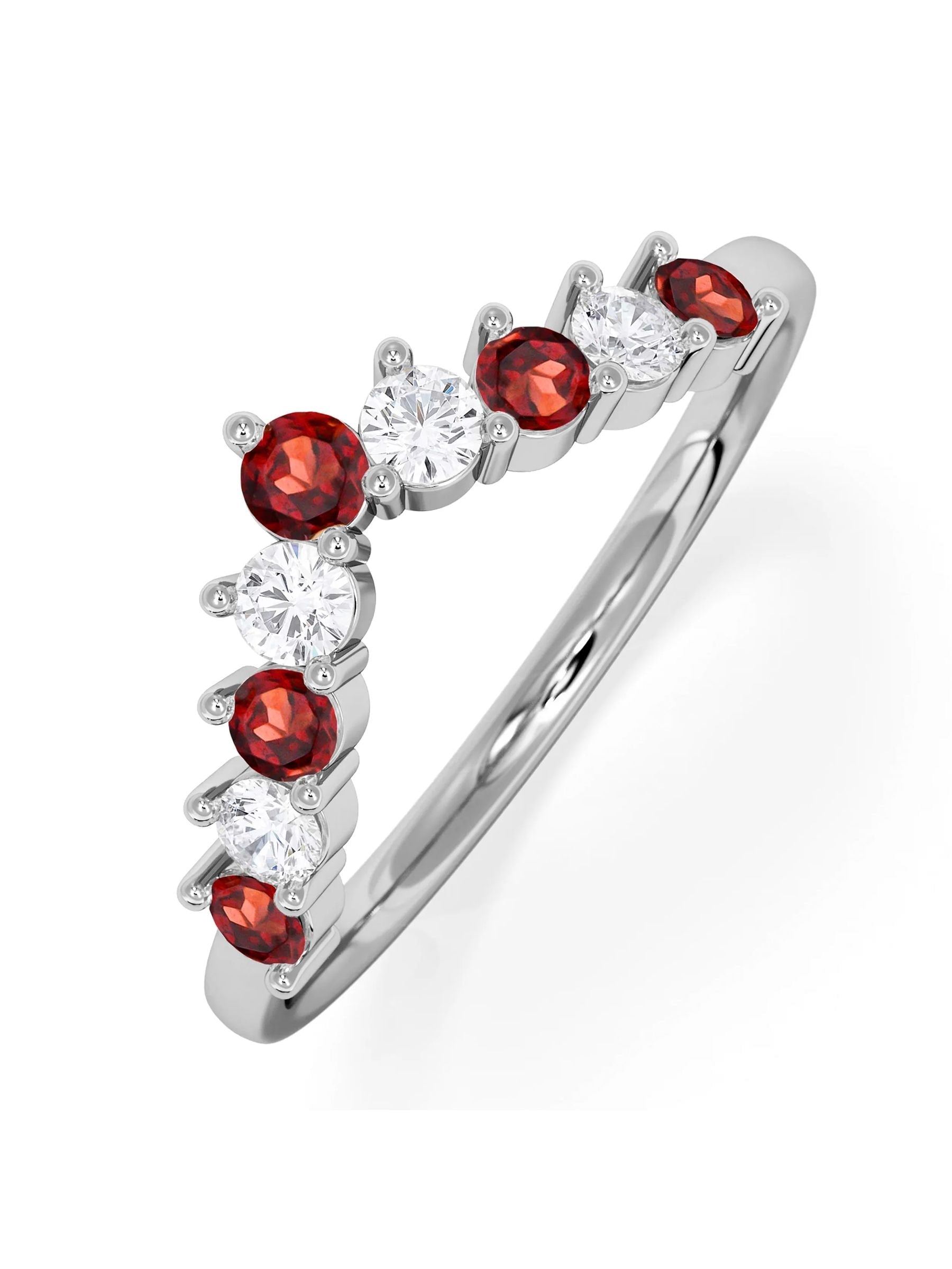 The Diamond Store 9K White Gold Garnet and Lab Diamond Wishbone Ring