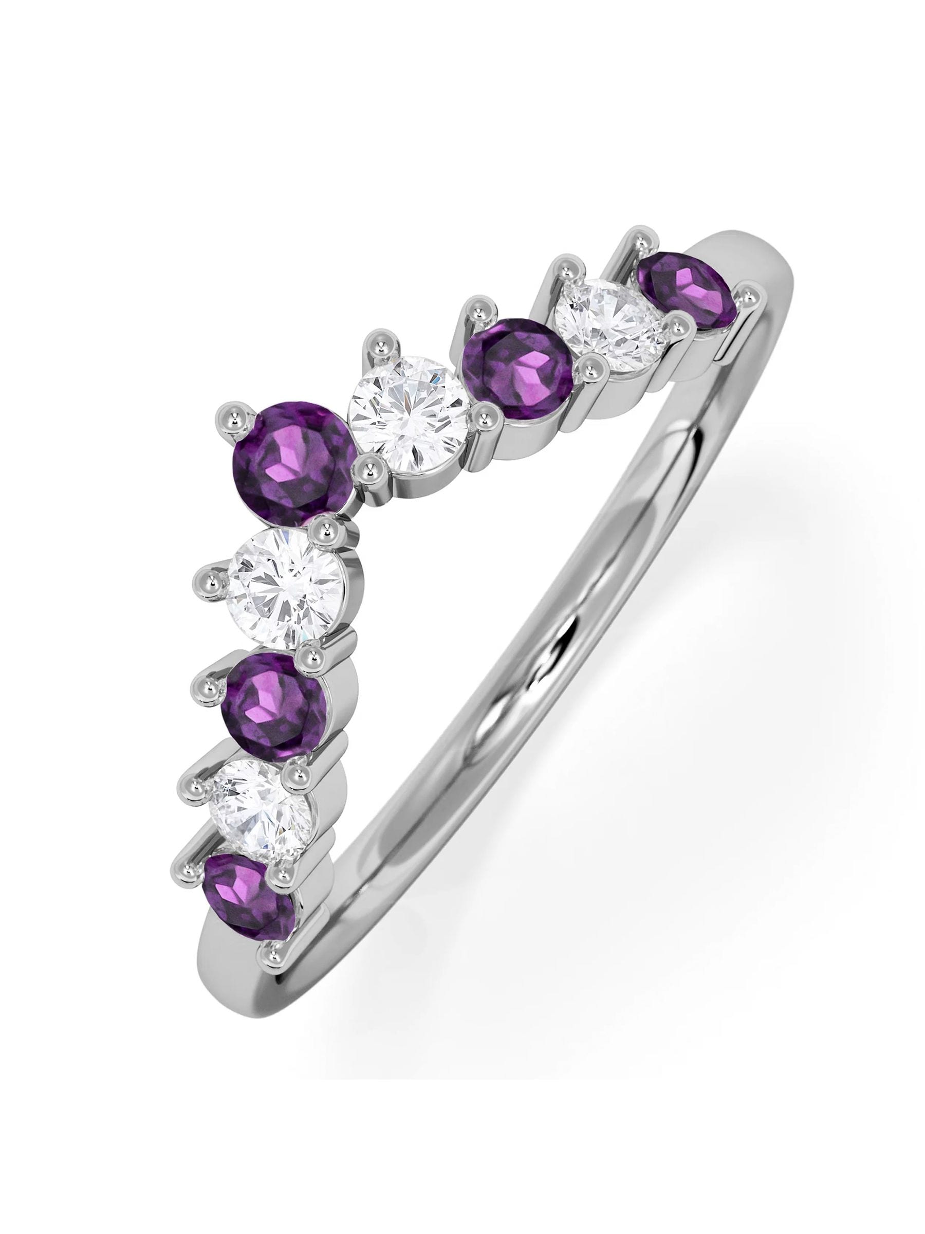 The Diamond Store wishbone ring amethyst lab diamond white gold - British product
