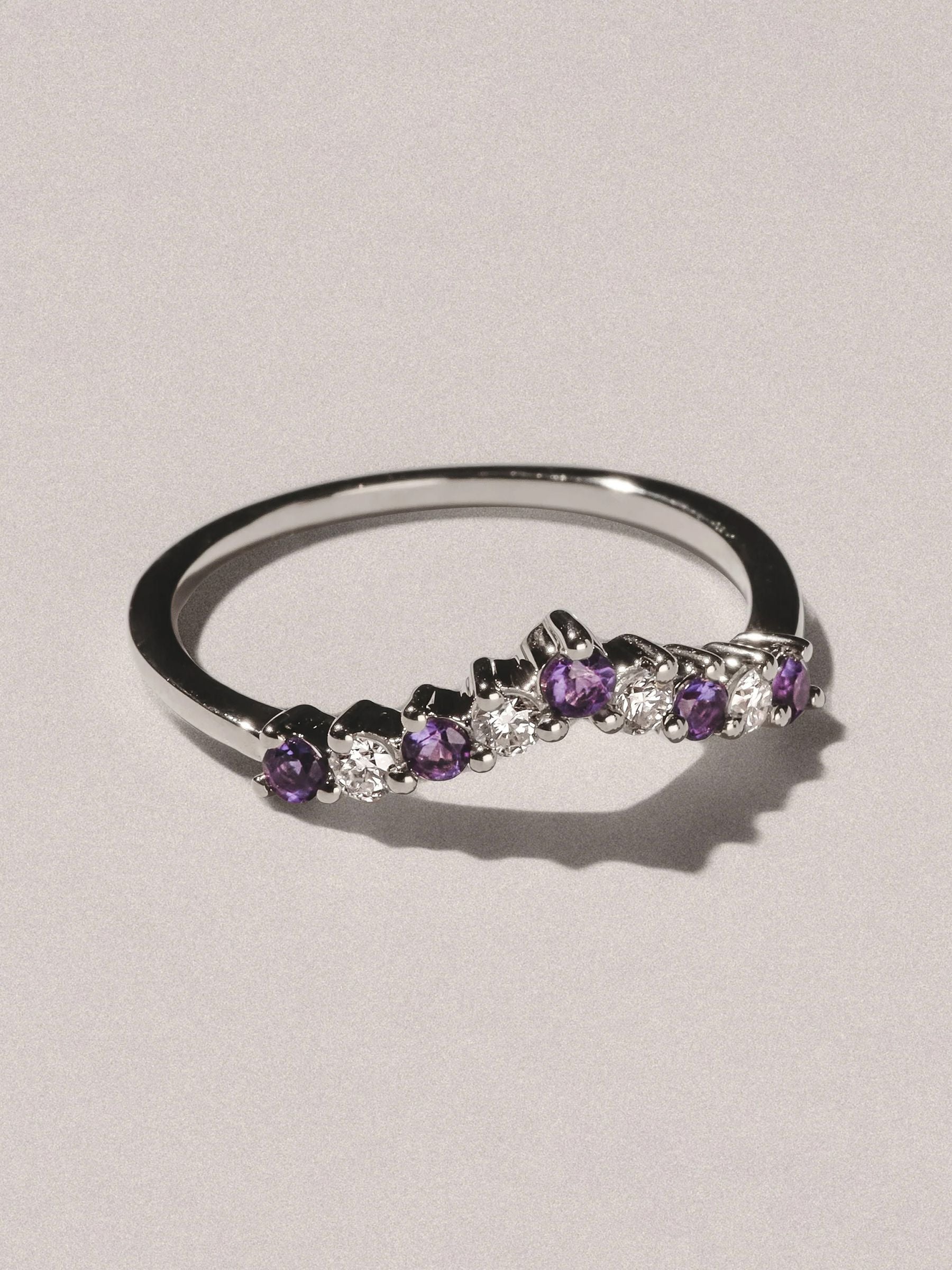 The Diamond Store wishbone ring amethyst lab diamond white gold - British product
