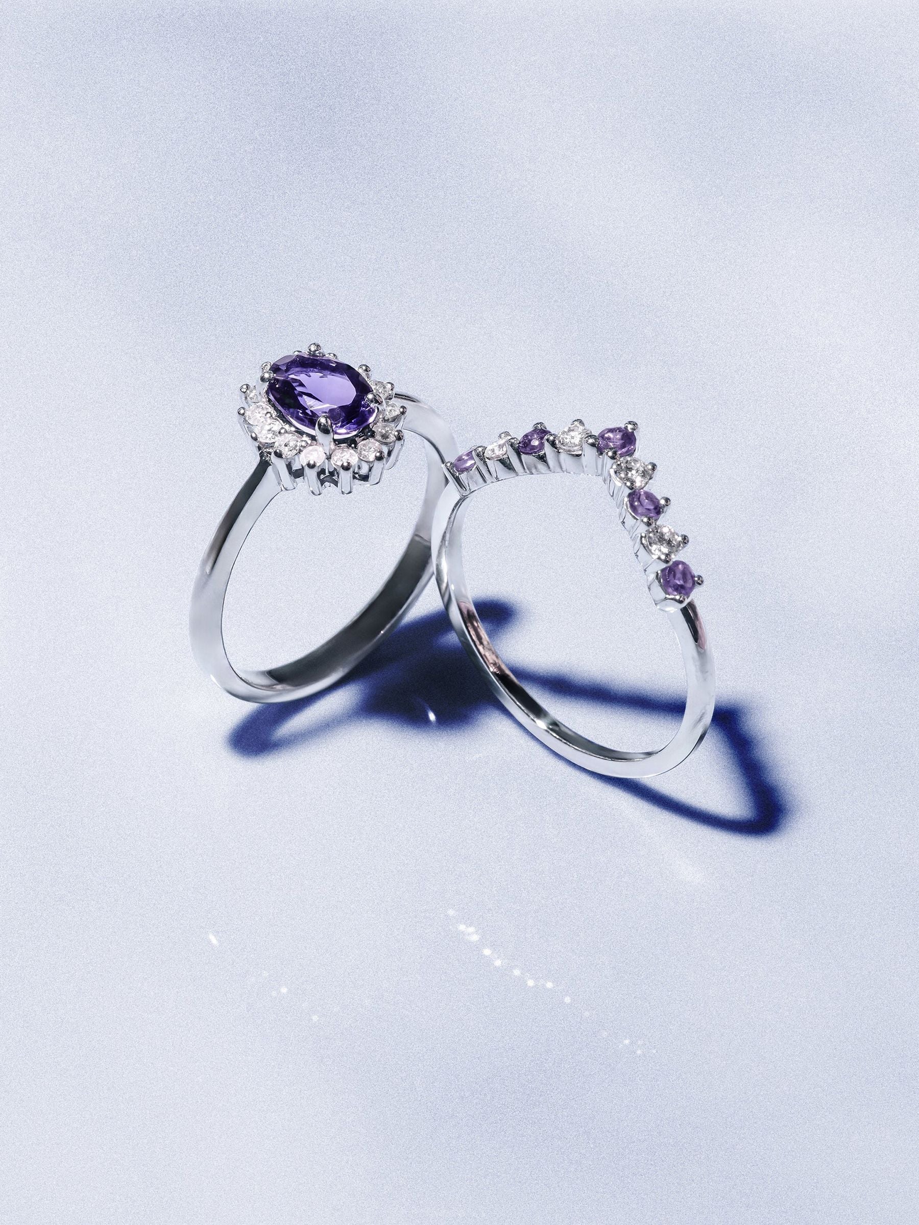 The Diamond Store wishbone ring amethyst lab diamond white gold - British product