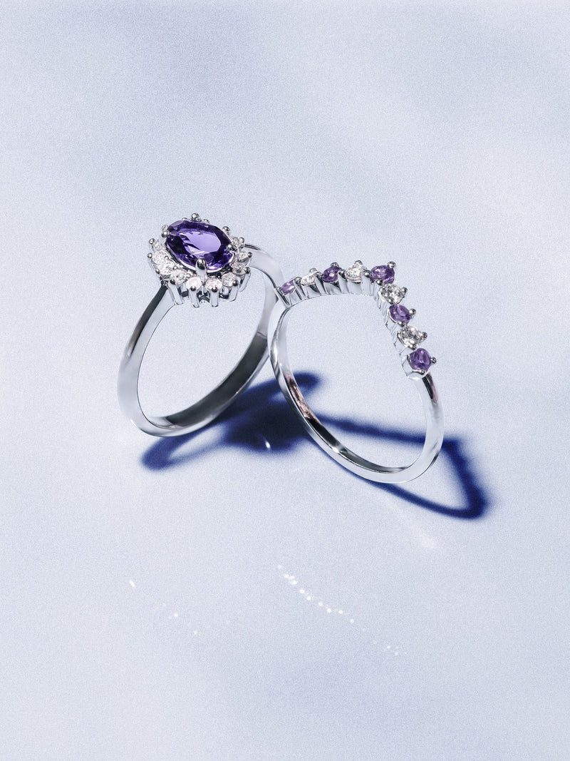 The Diamond Store wishbone ring amethyst lab diamond white gold - British product