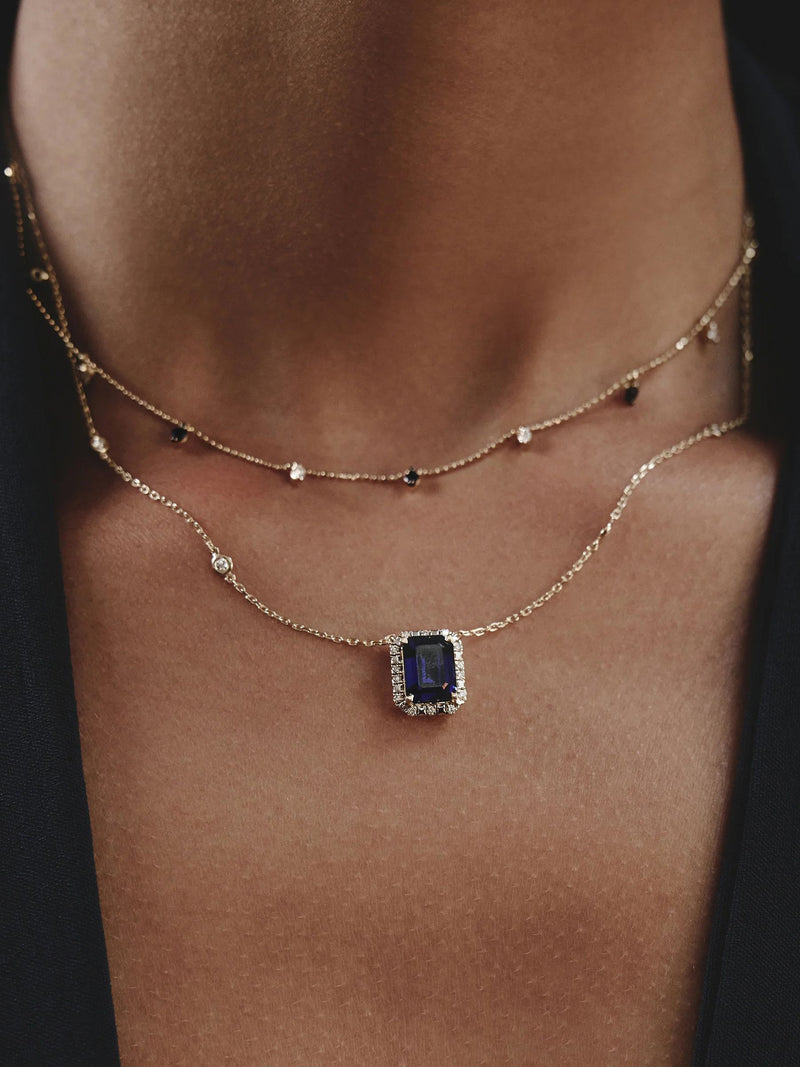 The Diamond Store Blue Vivara lab sapphire and lab diamond necklace set, imported from the UK