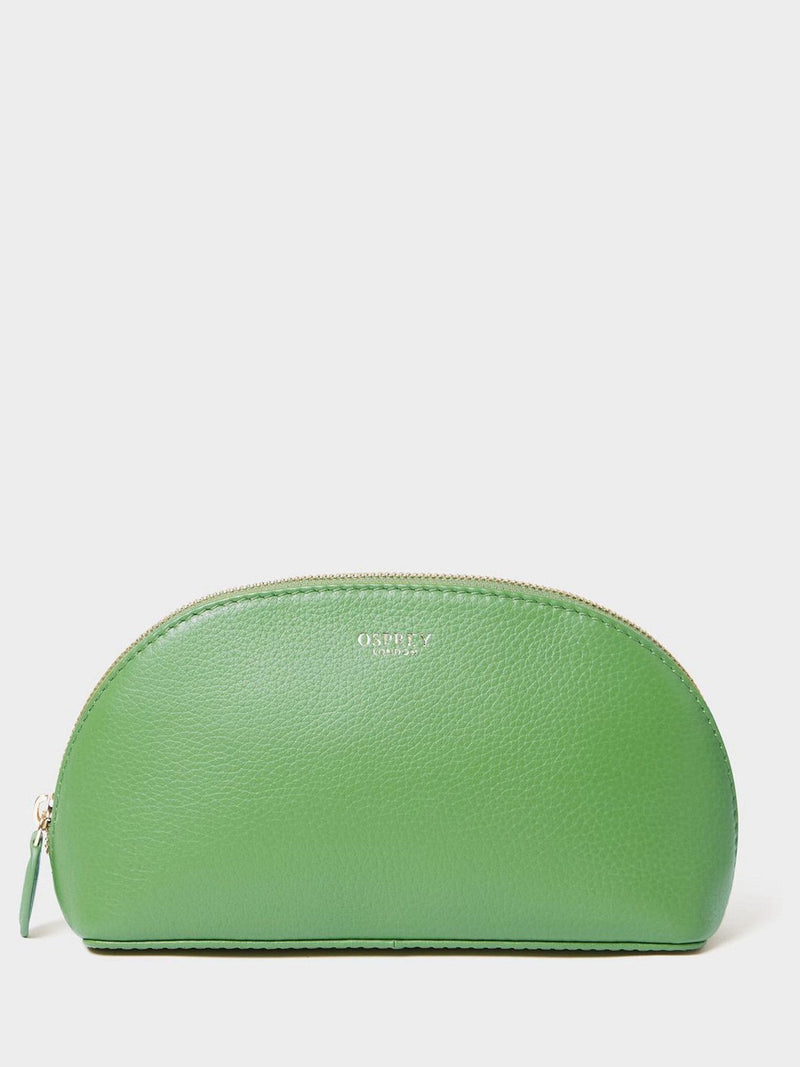 Osprey London Tilly green leather makeup bag, imported from the UK