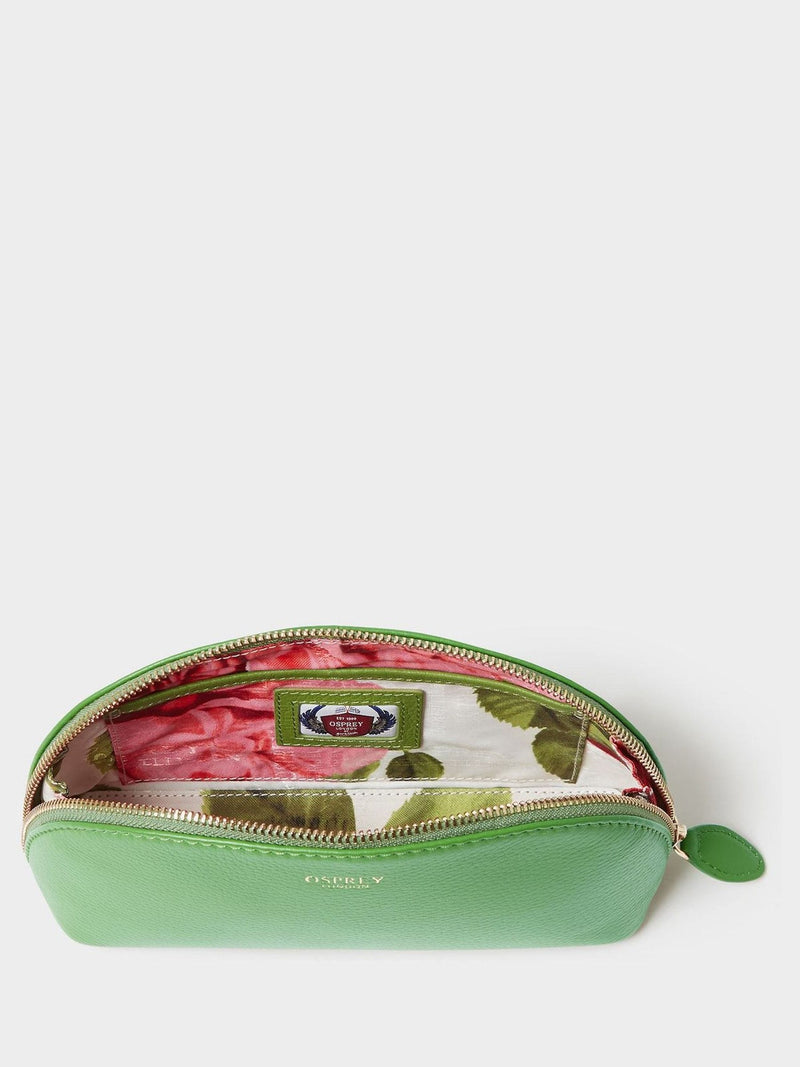 Osprey London Tilly green leather makeup bag, imported from the UK